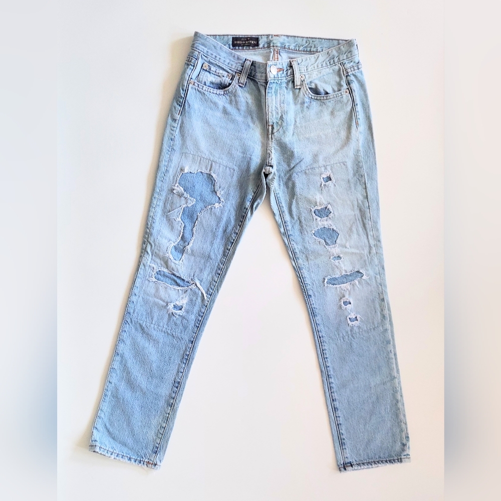 J Crew Broken In Boyfriend Distressed Straight Leg Jeans Womens Size US 2 EU 25